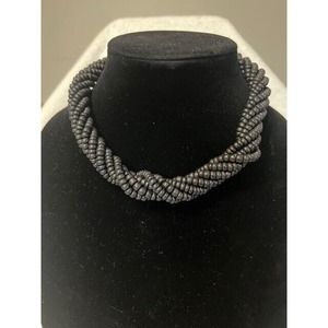 Vtg Dark Gray Black Wood Beaded Multiple Strands Choker Style Necklace